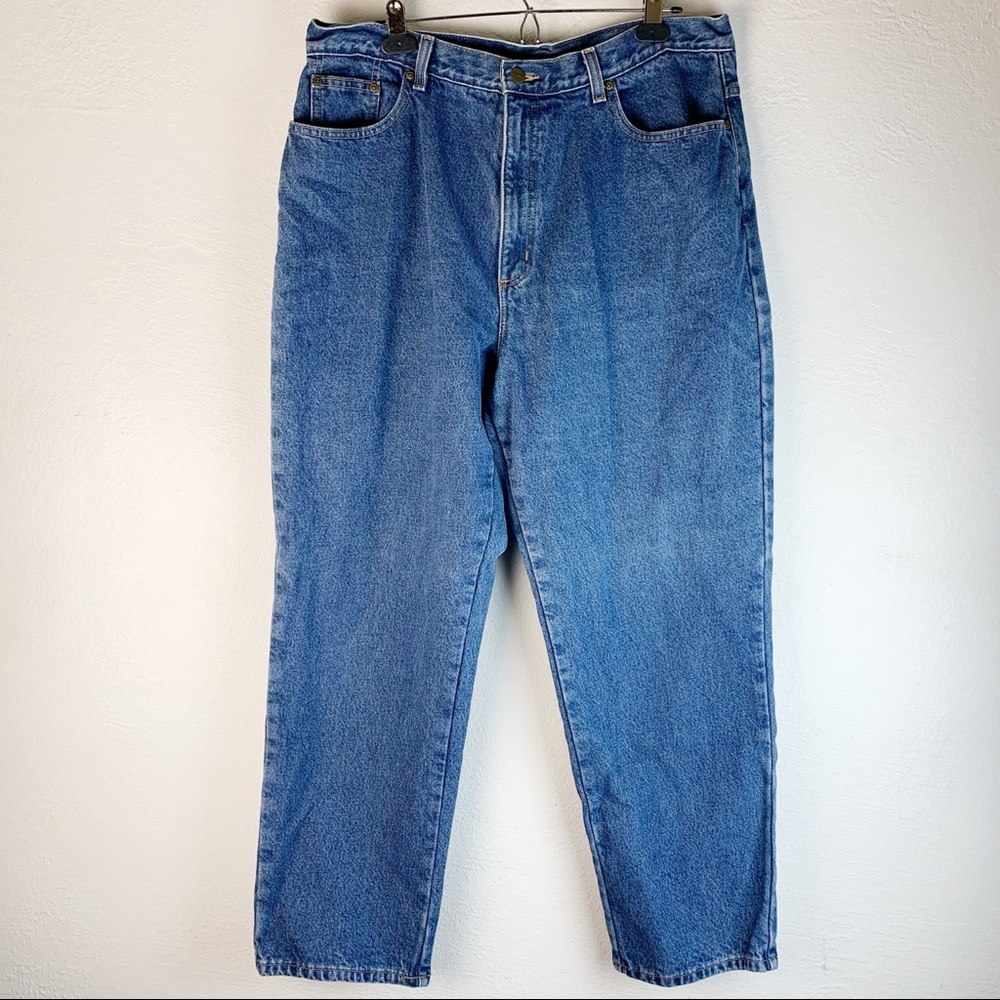 L.L. Bean Double L Relaxed Fit Flannel Plaid Lined Medium Wash Denim Jeans 18